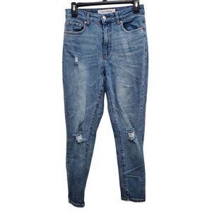 Ashley Mason Junior's Light Wash High Waist Distressed Ripped Skinny Leg Jeans 7